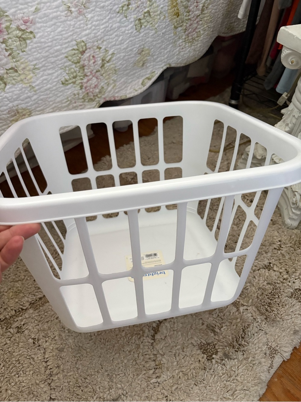 White Plastic Square Laundry Basket - Durable Closet Storage